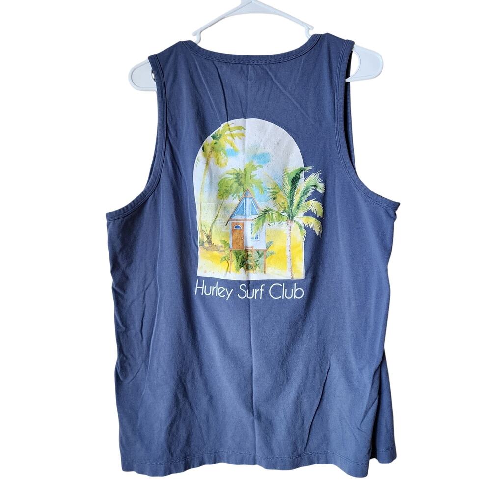 Hurley Surf Club Graphic Tank Top Mens Size Large Blue 100% Cotton Muscle Shirt
